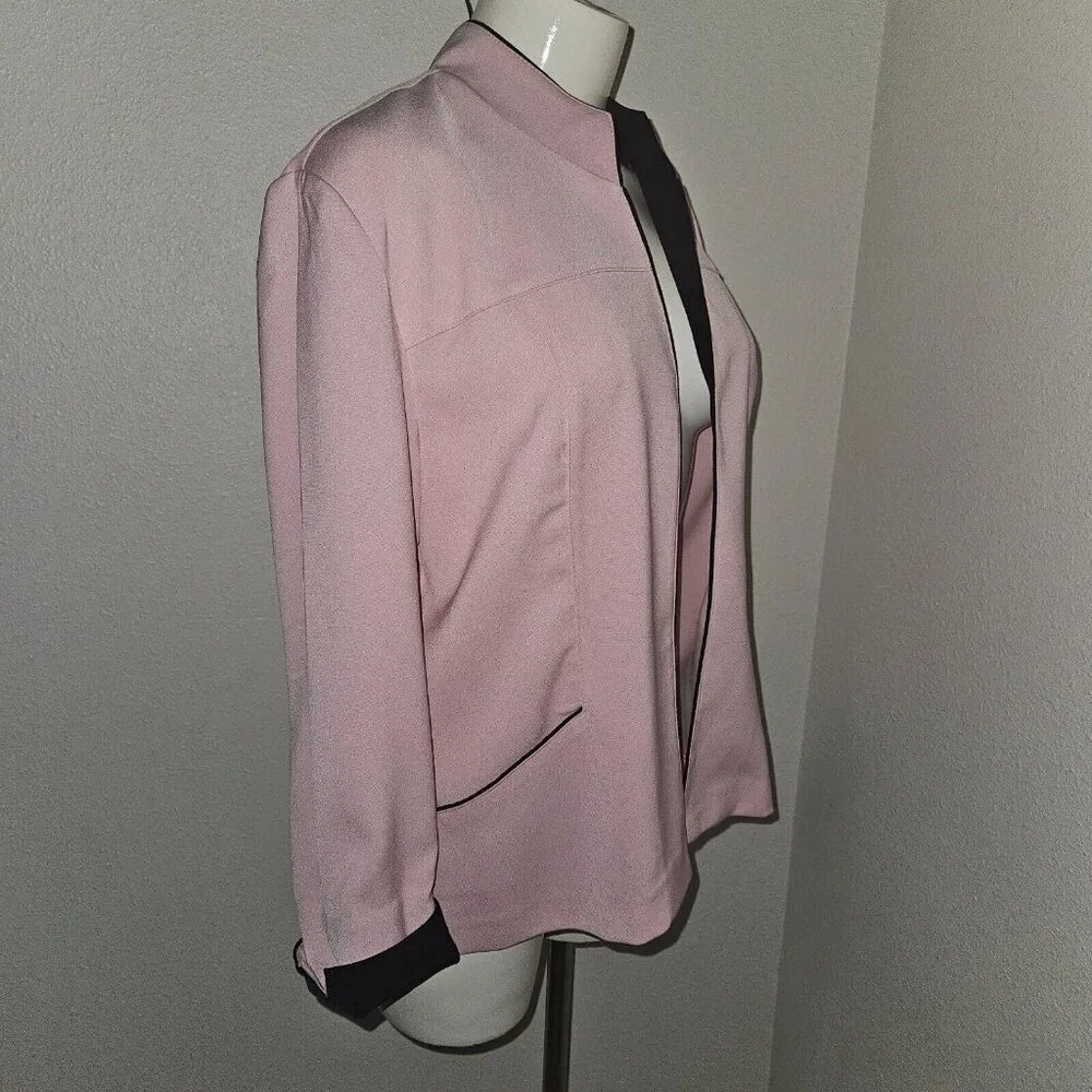 Dressbarn Pink Black Blazer Jacket Striped Tank Top Matching Set Size 10